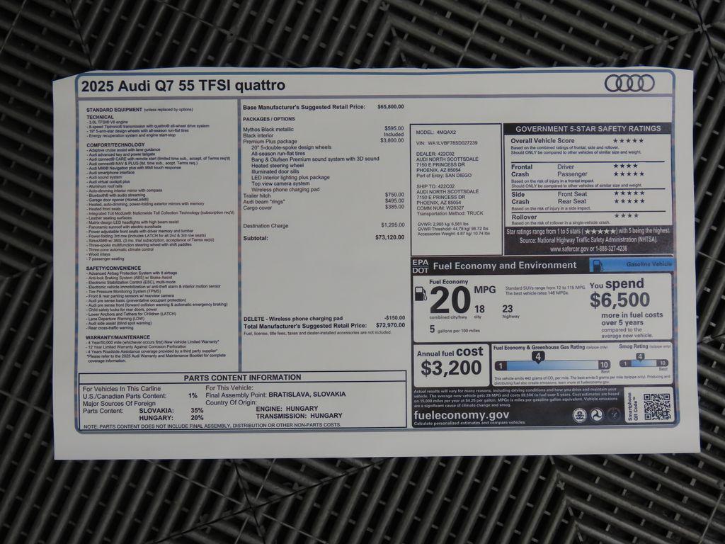 new 2025 Audi Q7 car, priced at $72,970