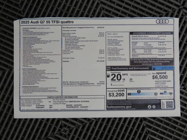 new 2025 Audi Q7 car, priced at $72,970