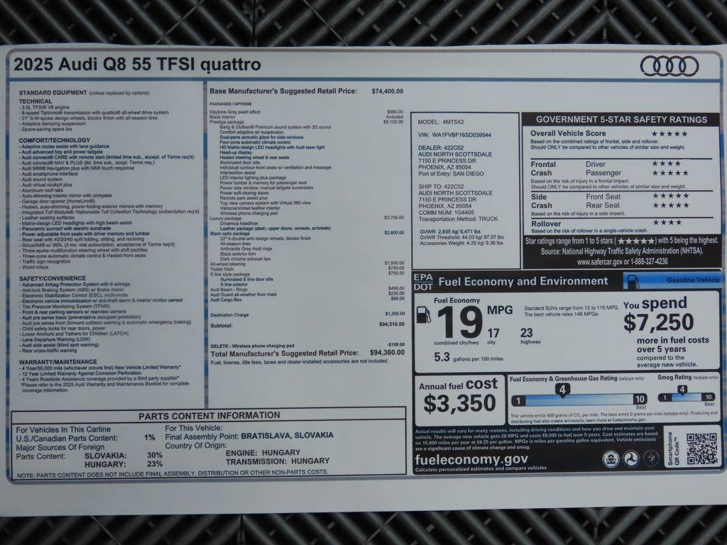 new 2025 Audi Q8 car, priced at $94,360