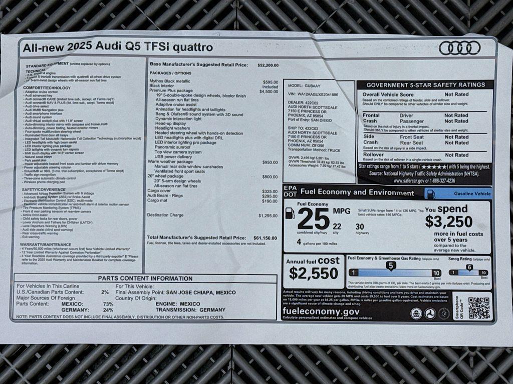 new 2025 Audi Q5 car, priced at $61,150
