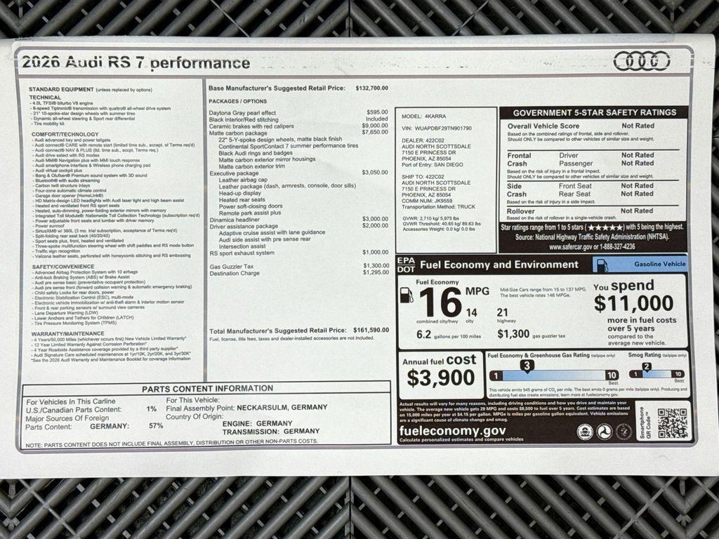 new 2026 Audi RS 7 car, priced at $161,590