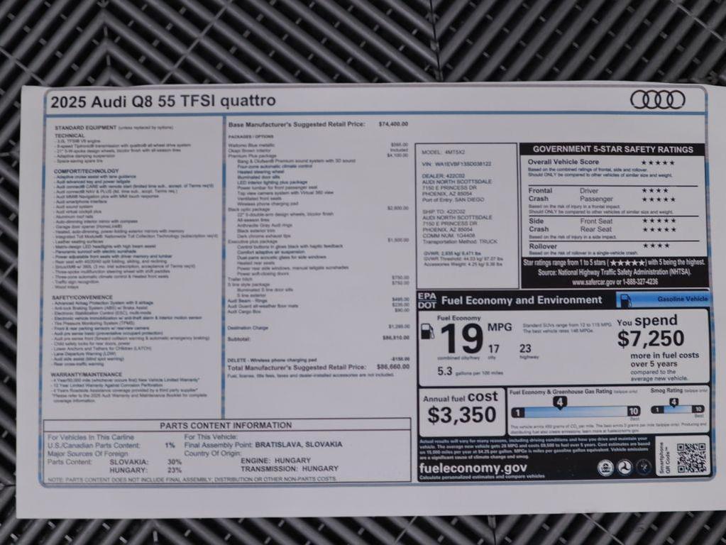 new 2025 Audi Q8 car, priced at $86,660