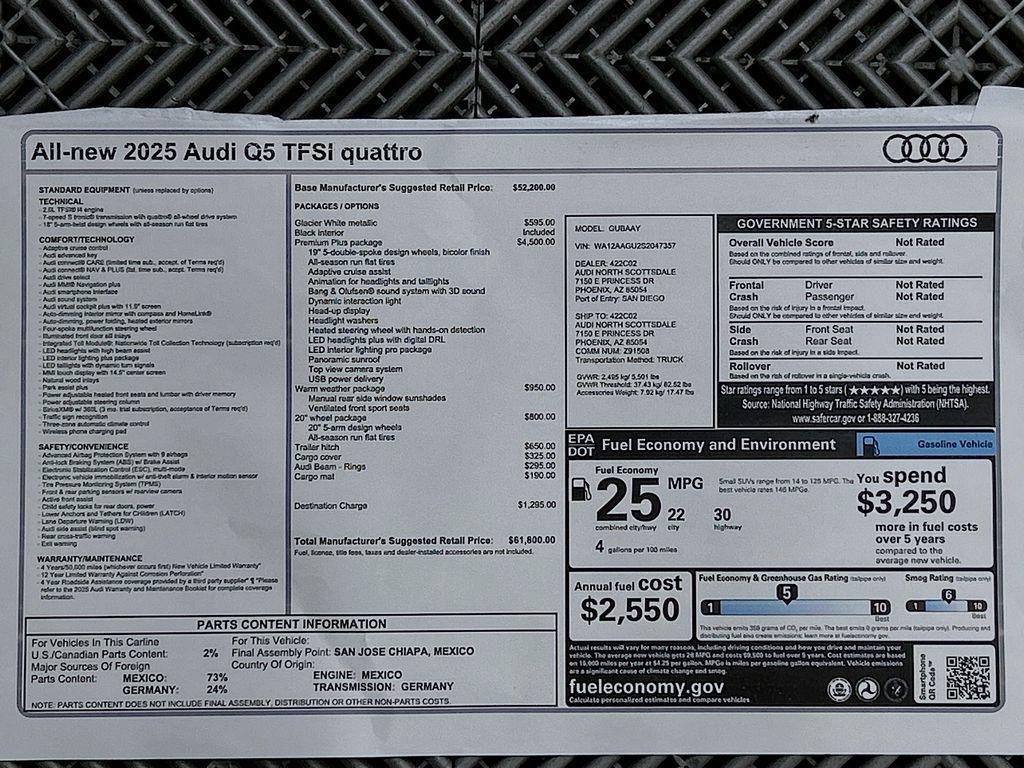 new 2025 Audi Q5 car, priced at $61,800