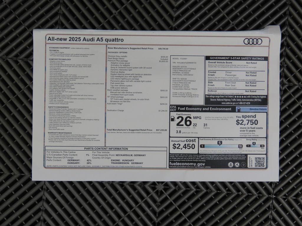 new 2025 Audi A5 car, priced at $55,517
