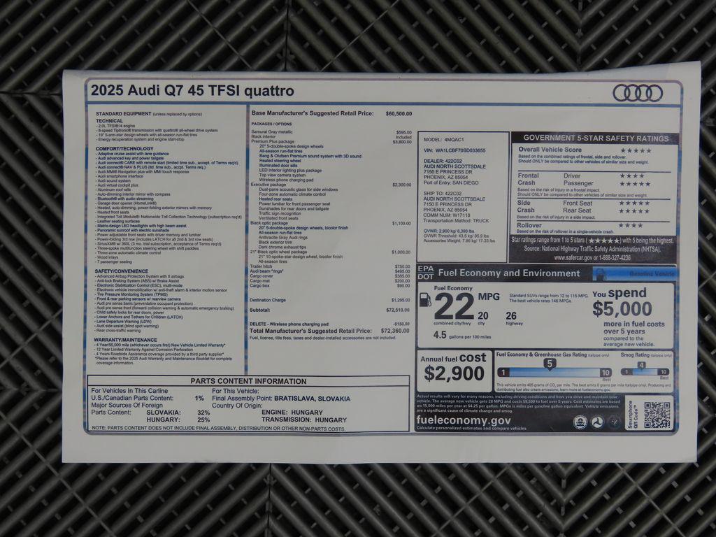 new 2025 Audi Q7 car, priced at $72,360
