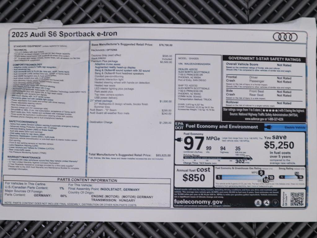 new 2025 Audi S6 e-tron car, priced at $85,625