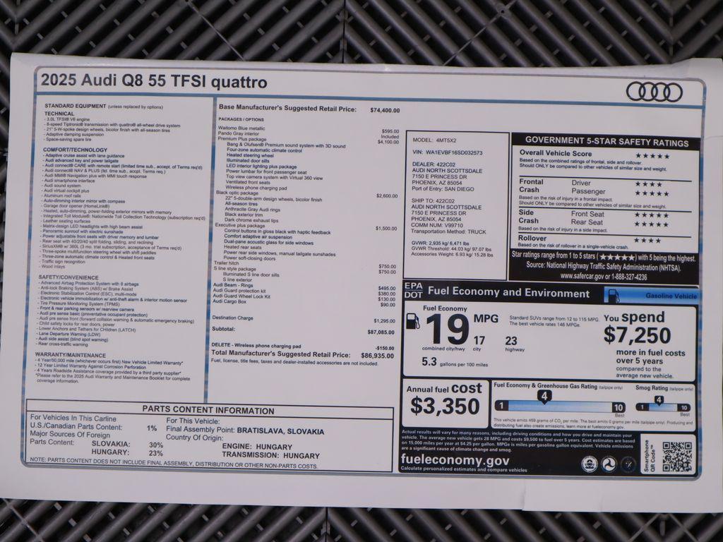 new 2025 Audi Q8 car, priced at $86,935