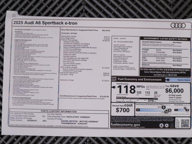 new 2025 Audi A6 e-tron car, priced at $73,935