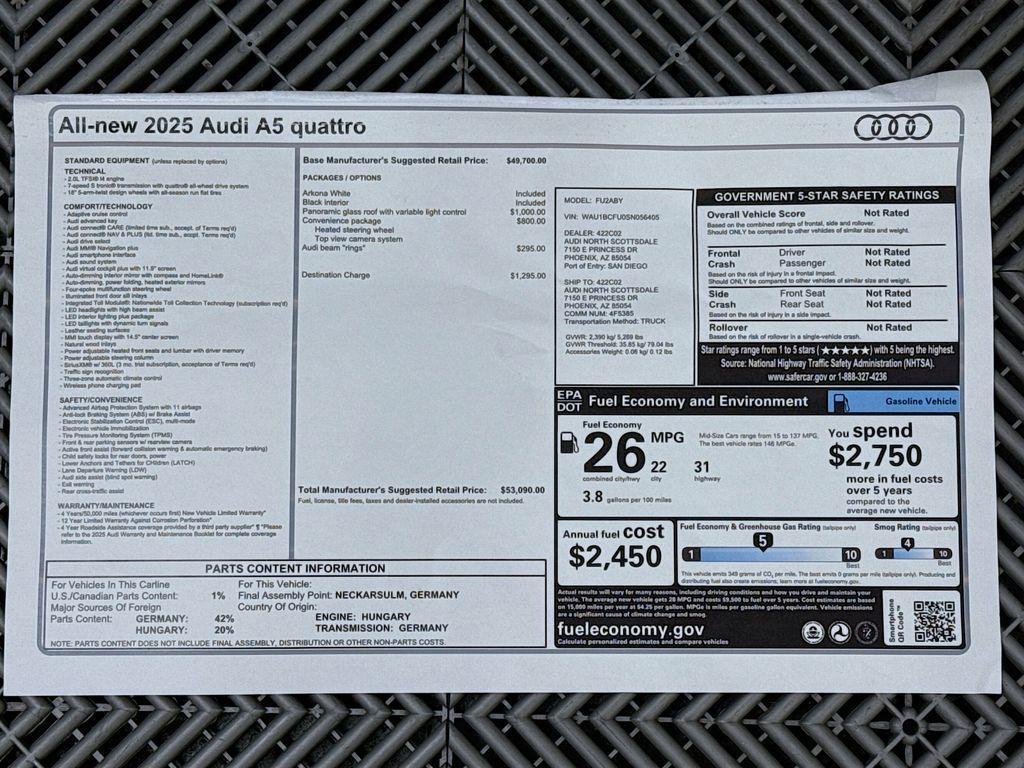 new 2025 Audi A5 car, priced at $53,090