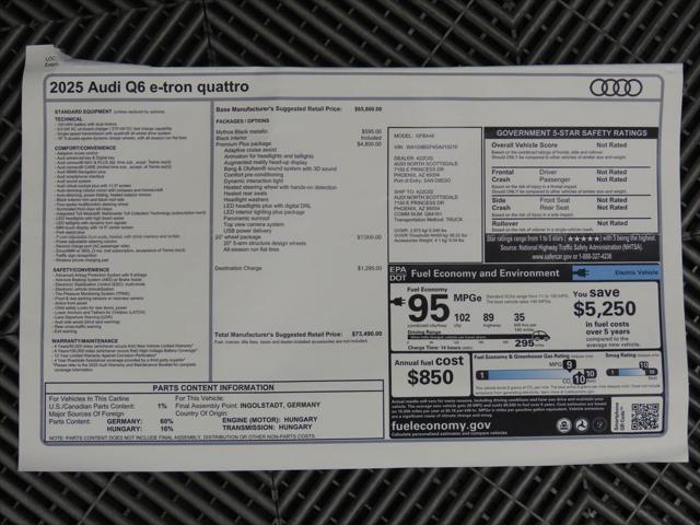 new 2025 Audi Q6 e-tron car, priced at $73,490