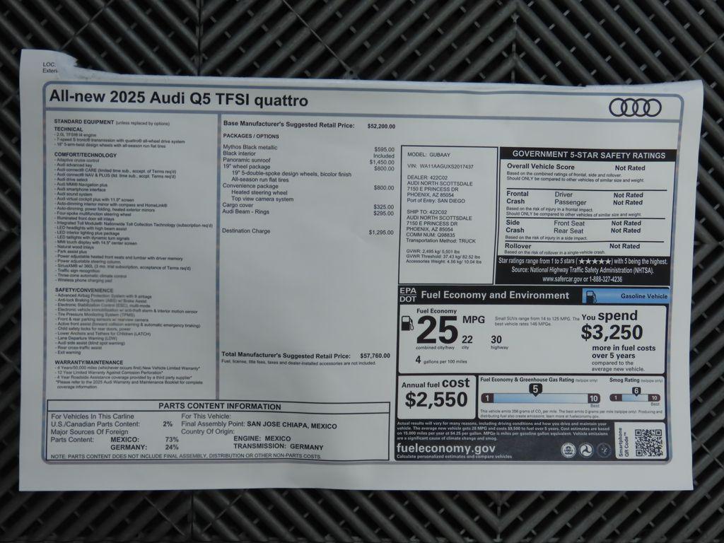 new 2025 Audi Q5 car, priced at $57,760