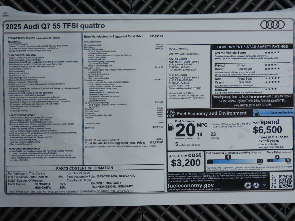 new 2025 Audi Q7 car, priced at $78,895