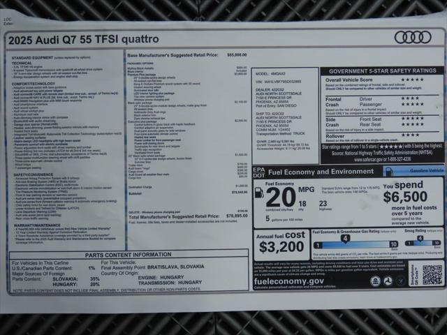 new 2025 Audi Q7 car, priced at $78,895