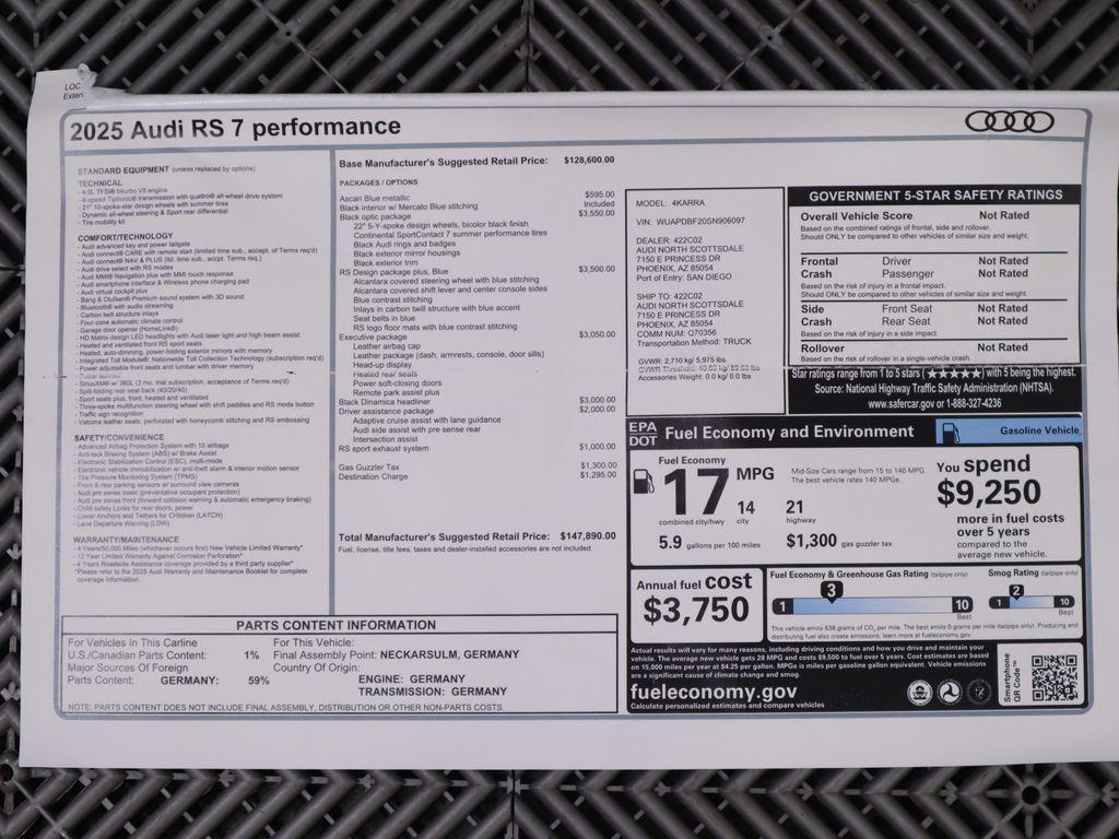 new 2025 Audi RS 7 car, priced at $147,890