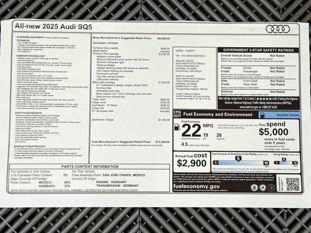 new 2025 Audi SQ5 car, priced at $73,300