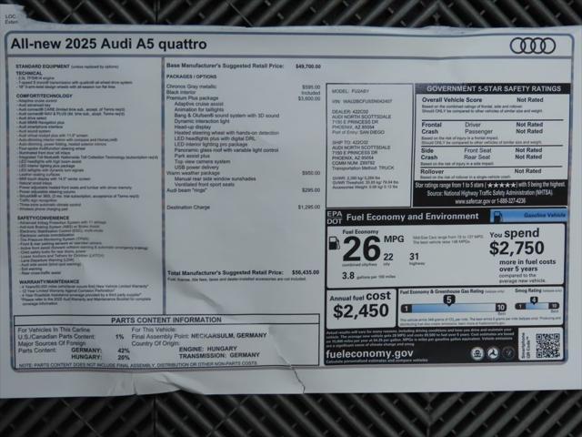 new 2025 Audi A5 car, priced at $56,435