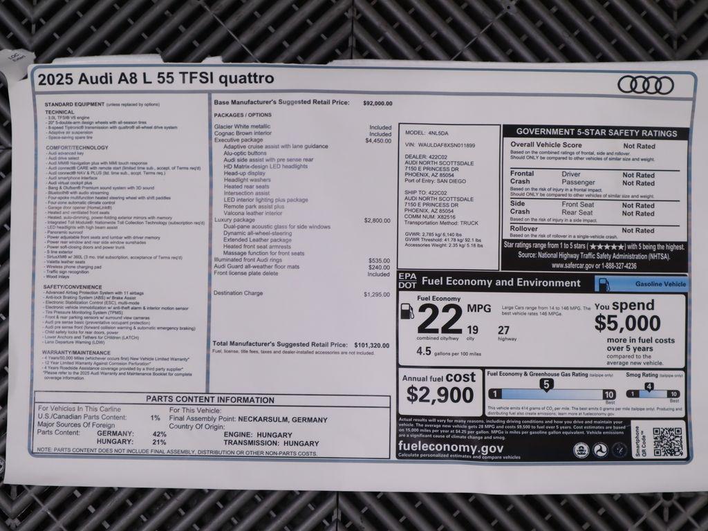 new 2025 Audi A8 car, priced at $101,320