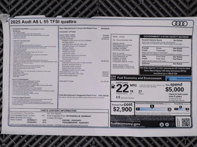 new 2025 Audi A8 car, priced at $101,320