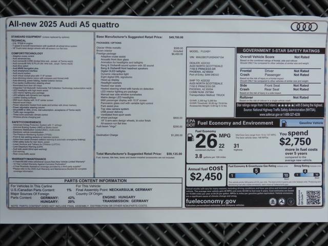 new 2025 Audi A5 car, priced at $59,135