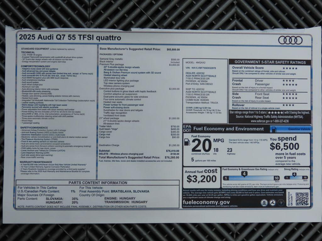 new 2025 Audi Q7 car, priced at $76,260