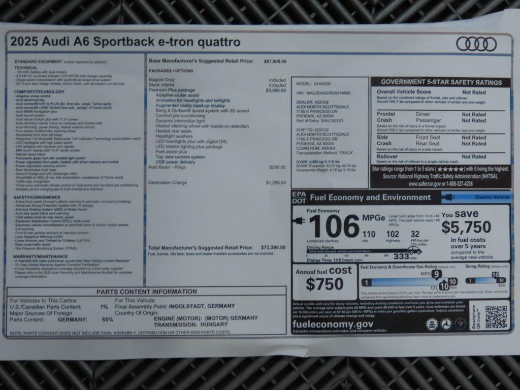 new 2025 Audi A6 e-tron car, priced at $73,390