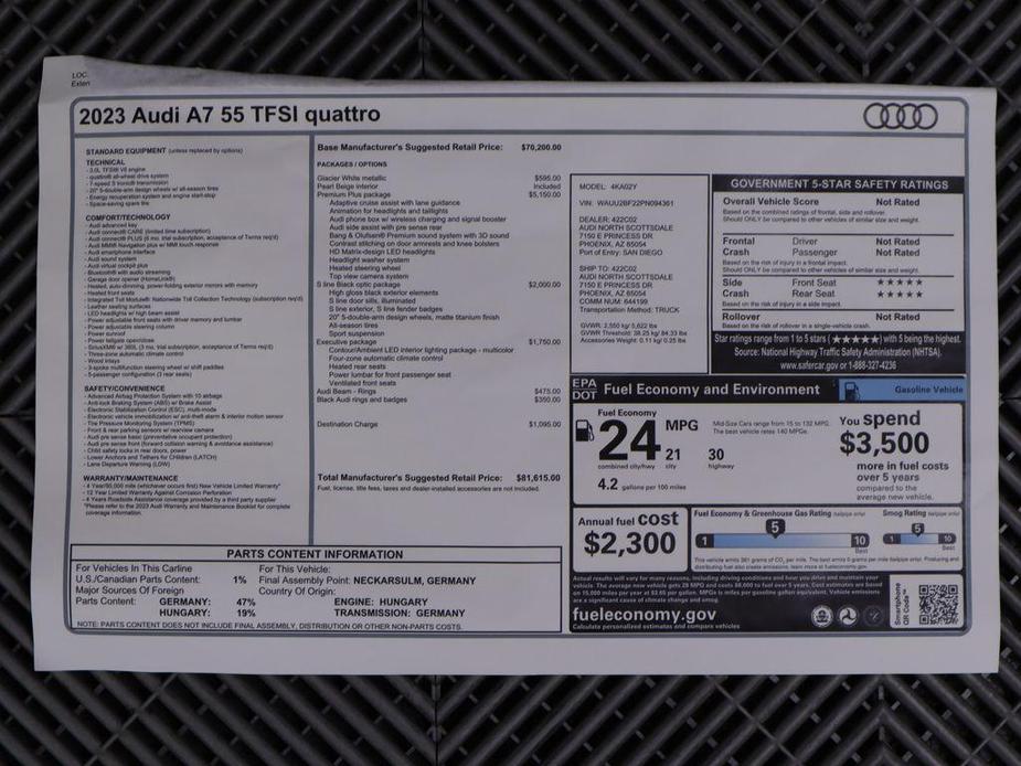 new 2023 Audi A7 car, priced at $76,536