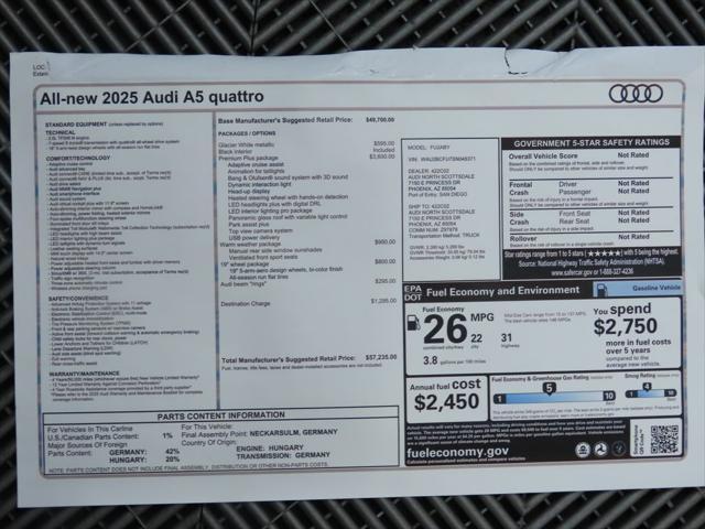 new 2025 Audi A5 car, priced at $57,235