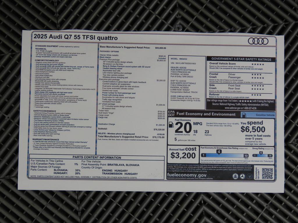 new 2025 Audi Q7 car, priced at $76,170