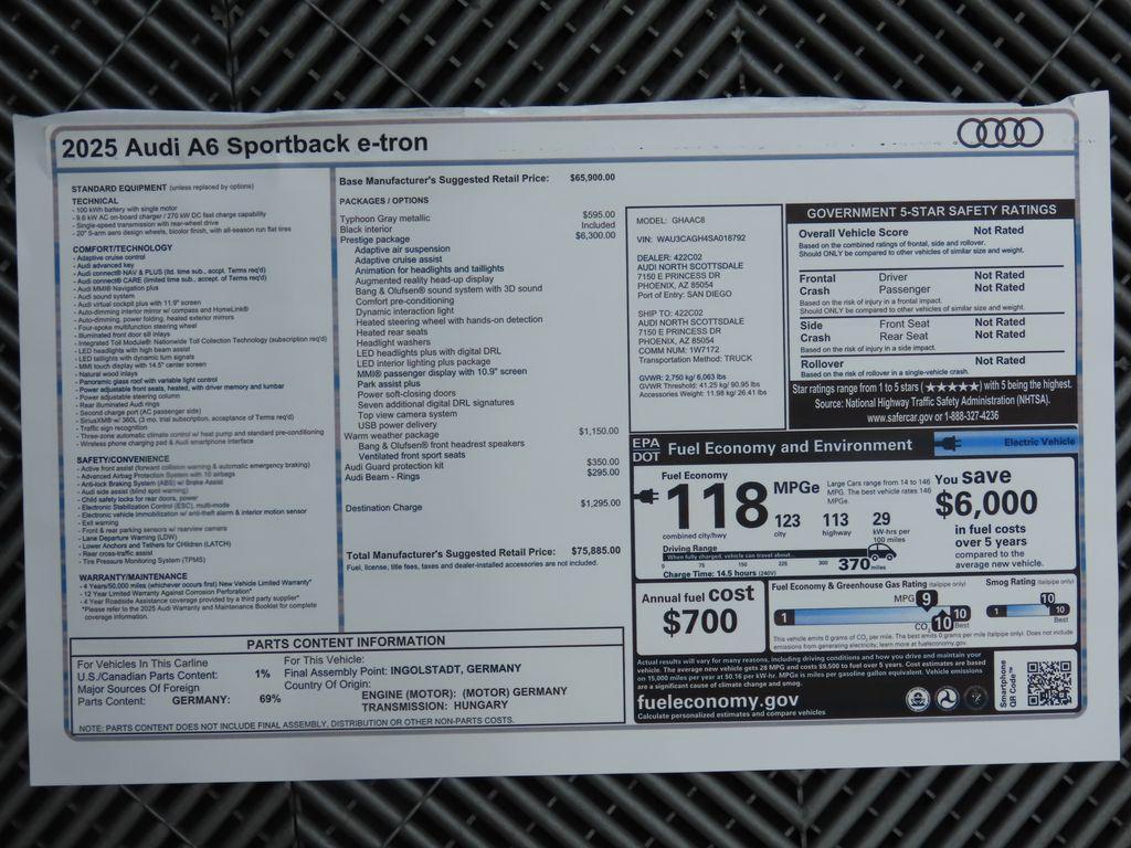 new 2025 Audi A6 e-tron car, priced at $75,885