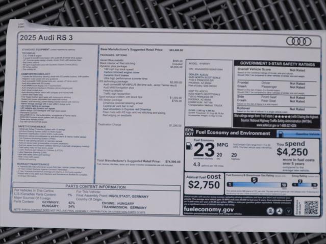 new 2025 Audi RS 3 car, priced at $74,590