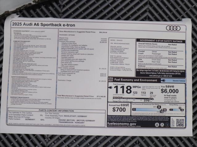 new 2025 Audi A6 e-tron car, priced at $73,340
