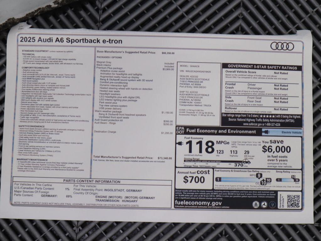 new 2025 Audi A6 e-tron car, priced at $73,340