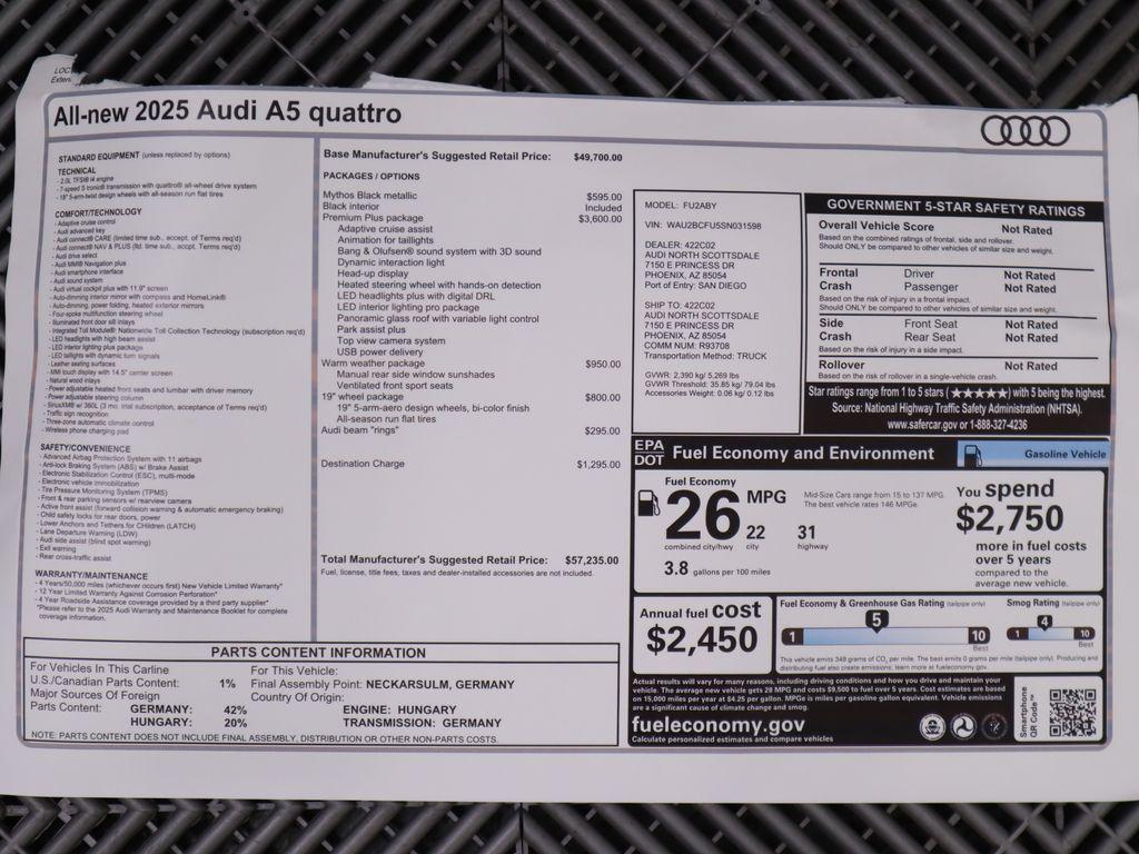 new 2025 Audi A5 car, priced at $57,235