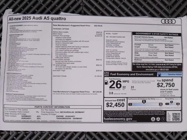 new 2025 Audi A5 car, priced at $57,235