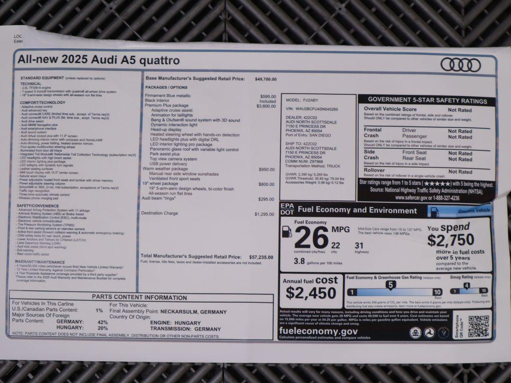 new 2025 Audi A5 car, priced at $57,235