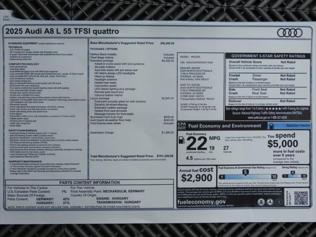 new 2025 Audi A8 car, priced at $101,320