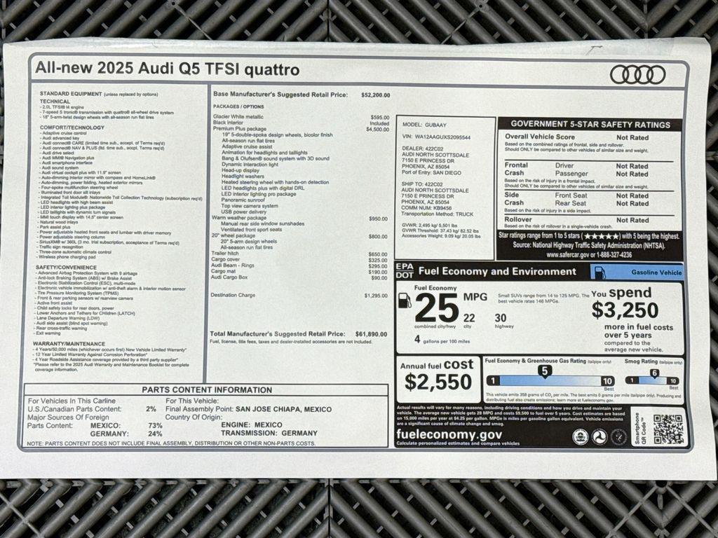 new 2025 Audi Q5 car, priced at $61,890