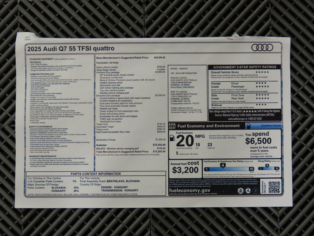 new 2025 Audi Q7 car, priced at $75,205