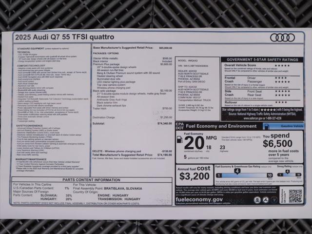 new 2025 Audi Q7 car, priced at $74,190