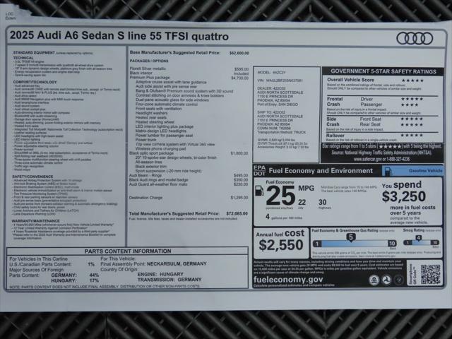 new 2025 Audi A6 car, priced at $72,065