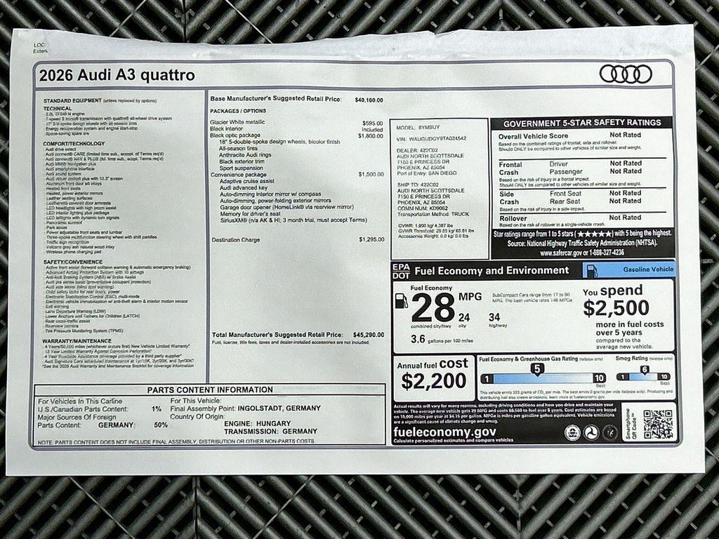 new 2026 Audi A3 car, priced at $45,290