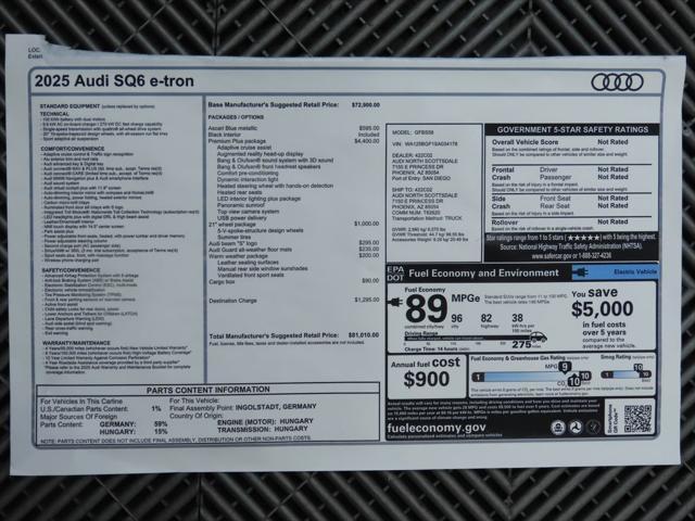 new 2025 Audi SQ6 e-tron car, priced at $81,010
