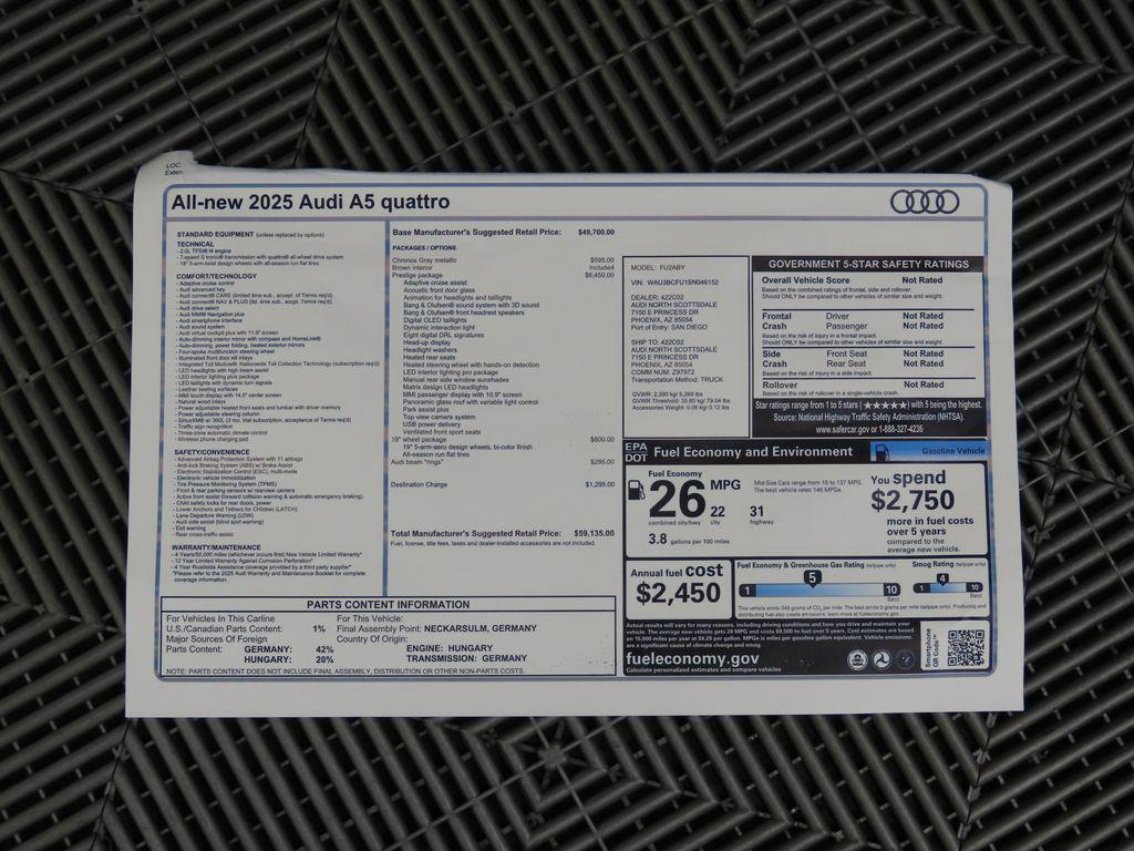 new 2025 Audi A5 car, priced at $57,360