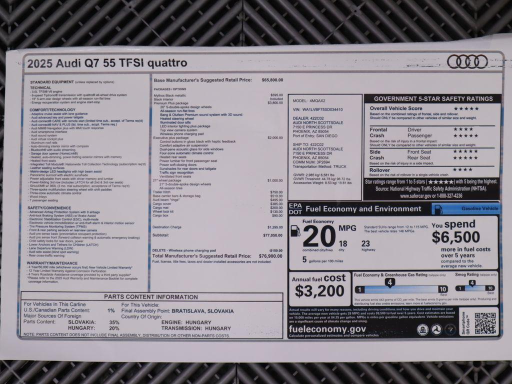 new 2025 Audi Q7 car, priced at $76,900
