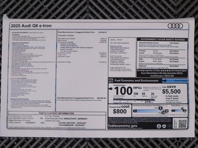 new 2025 Audi Q6 e-tron car, priced at $69,660