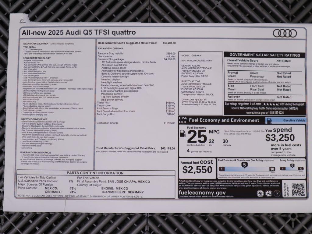 new 2025 Audi Q5 car, priced at $60,175