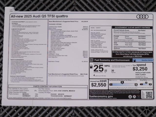 new 2025 Audi Q5 car, priced at $60,175