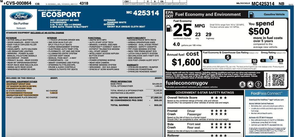 used 2021 Ford EcoSport car, priced at $11,595
