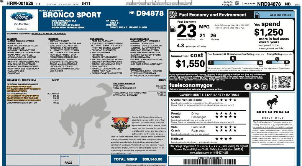 used 2022 Ford Bronco Sport car, priced at $21,795