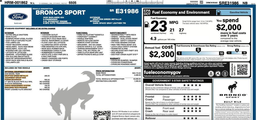 used 2025 Ford Bronco Sport car, priced at $29,995